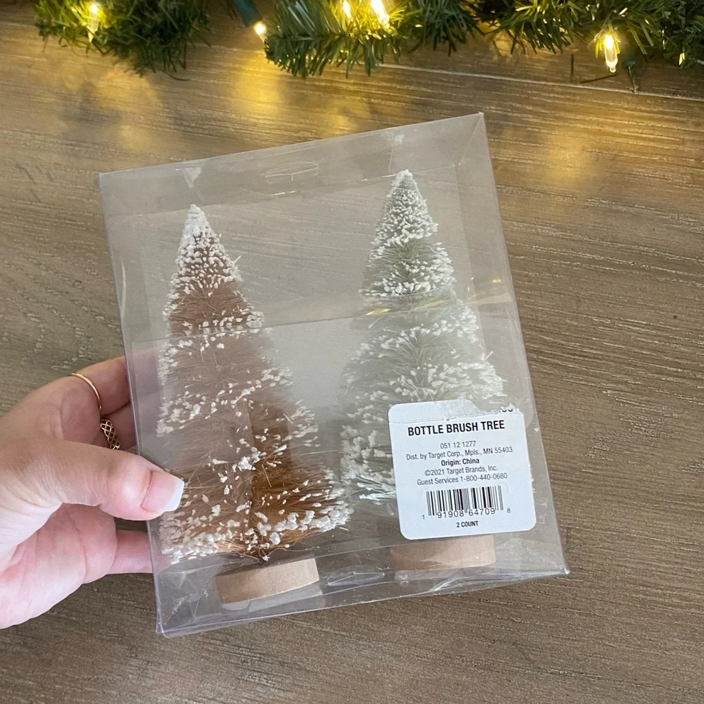 Target Pink & White Flocked Holiday Miniature Bottle Brush Christmas Tree Set